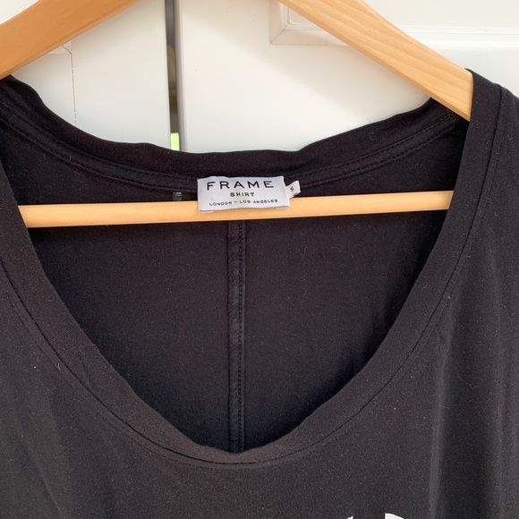 FRAME Denim Black V-Neck Logo Tee - Picture 4 of 7